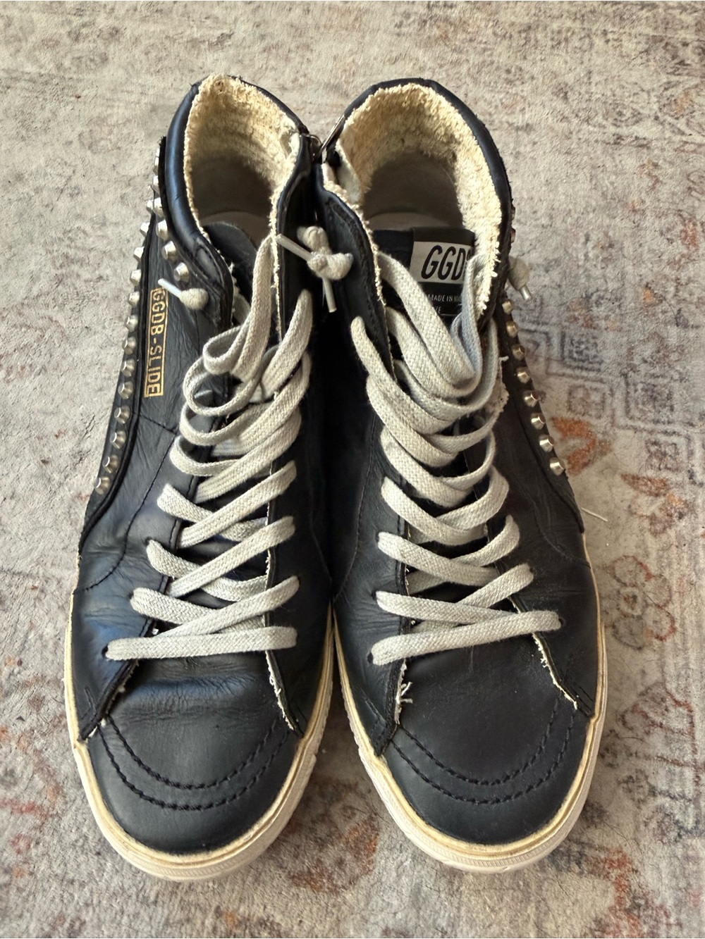 Golden Goose Black Leather High-Top Sneakers with Stud Detail